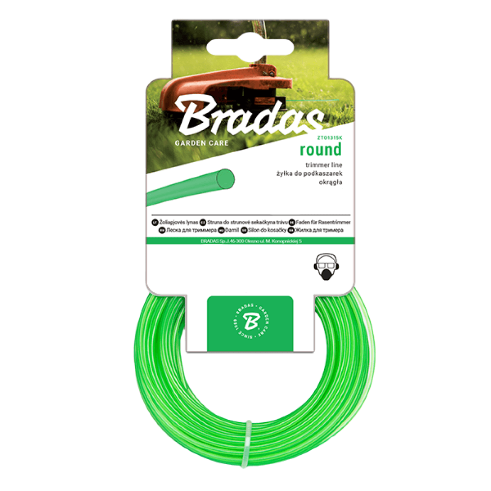 Bradas Rezna nit za trimere, Okrugla, 2.4 mm x 50 m, Zelena