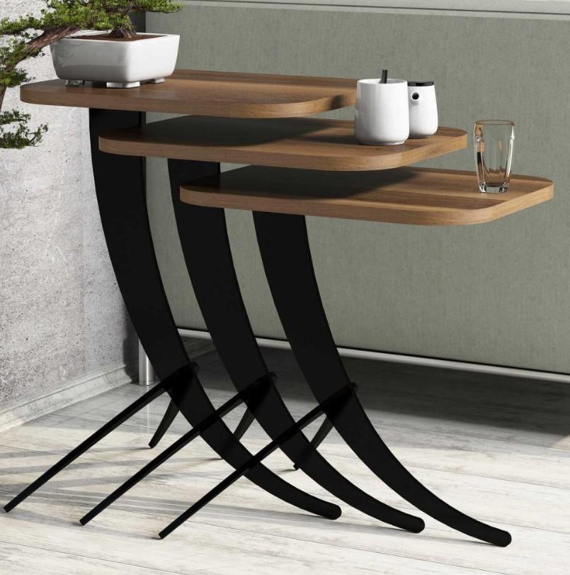 Hanah Home Pomoćni stočić Pion, 3 komada, Braon-crni