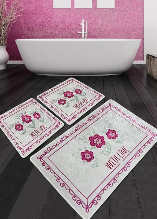 L'essentiel Maison Kupatilski otirač With Flower, 3 komada, Sivo-roze