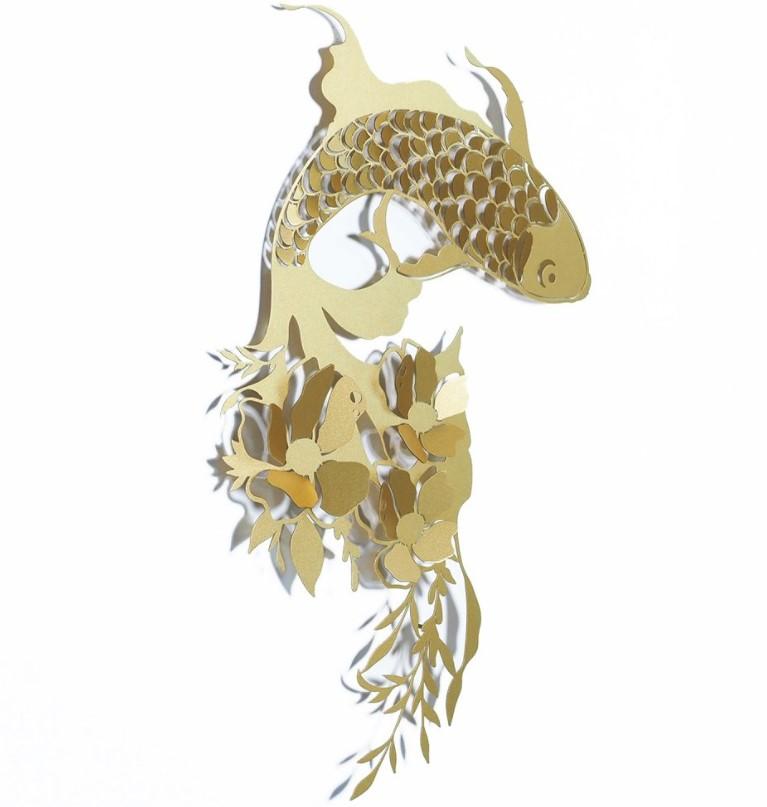 Wallity APT748 M Zidna dekoracija Carpa Koi, 44x67cm, Zlatne boje