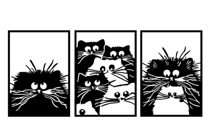 Wallity Zidna dekoracija Cats, 50x70cm, 3 komada, Crna