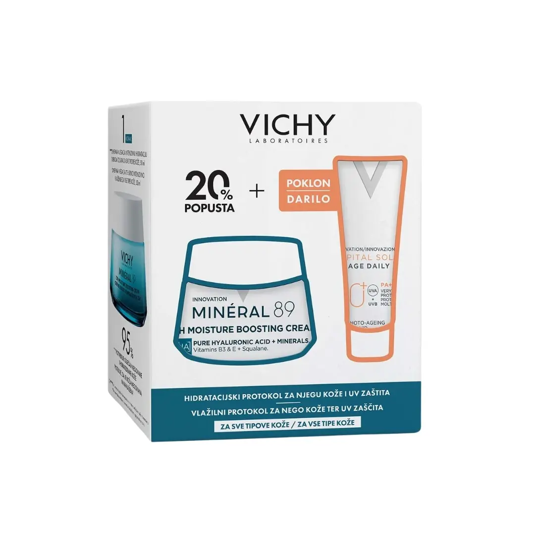 VICHY Hidratantni protokl za negu kože, Minéral 89 50ml, Capital Soleil UV Age Daily fluid SPF50+ 15ml