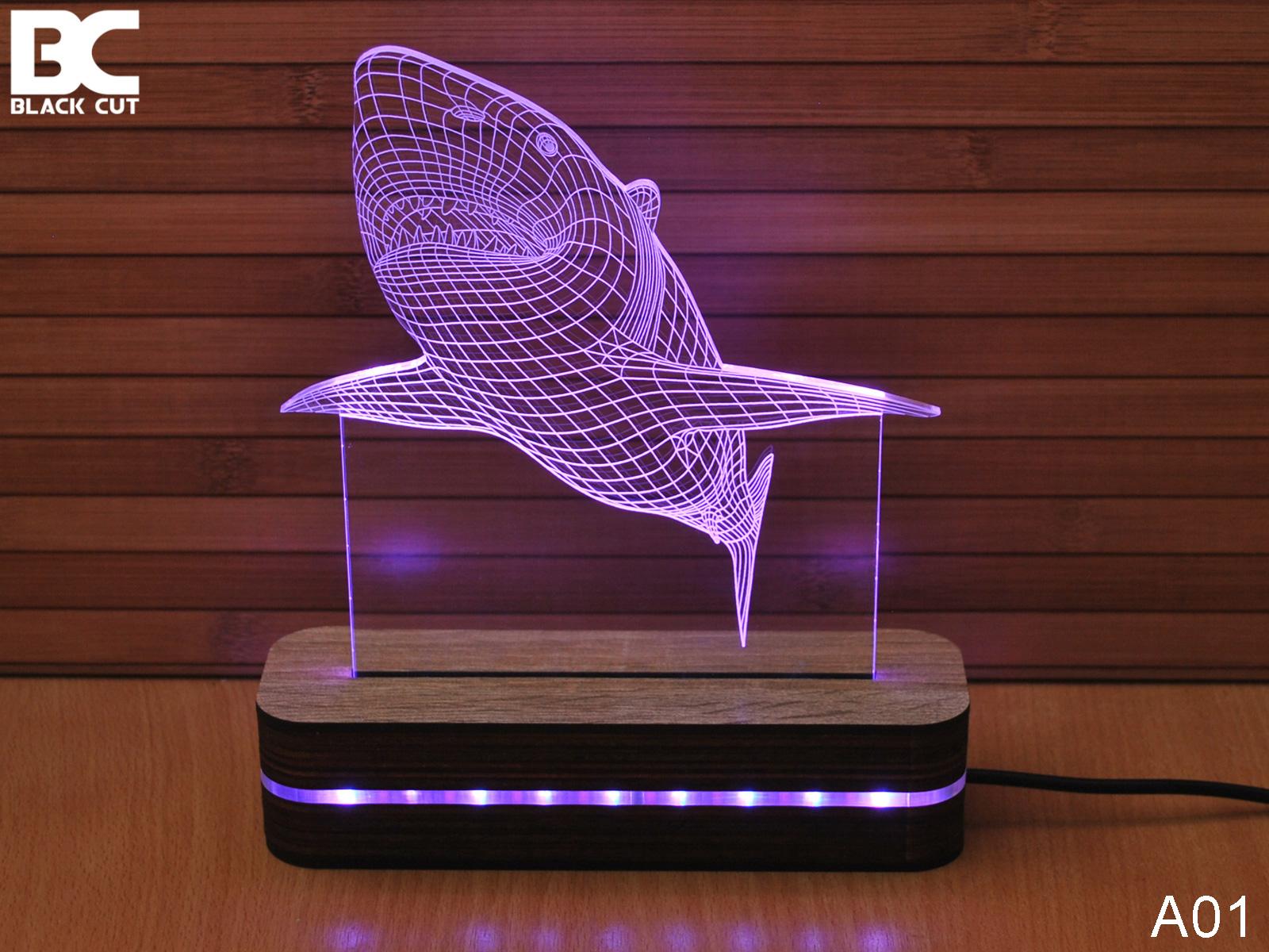 Black Cut 3D Lampa Ajkula, Roze