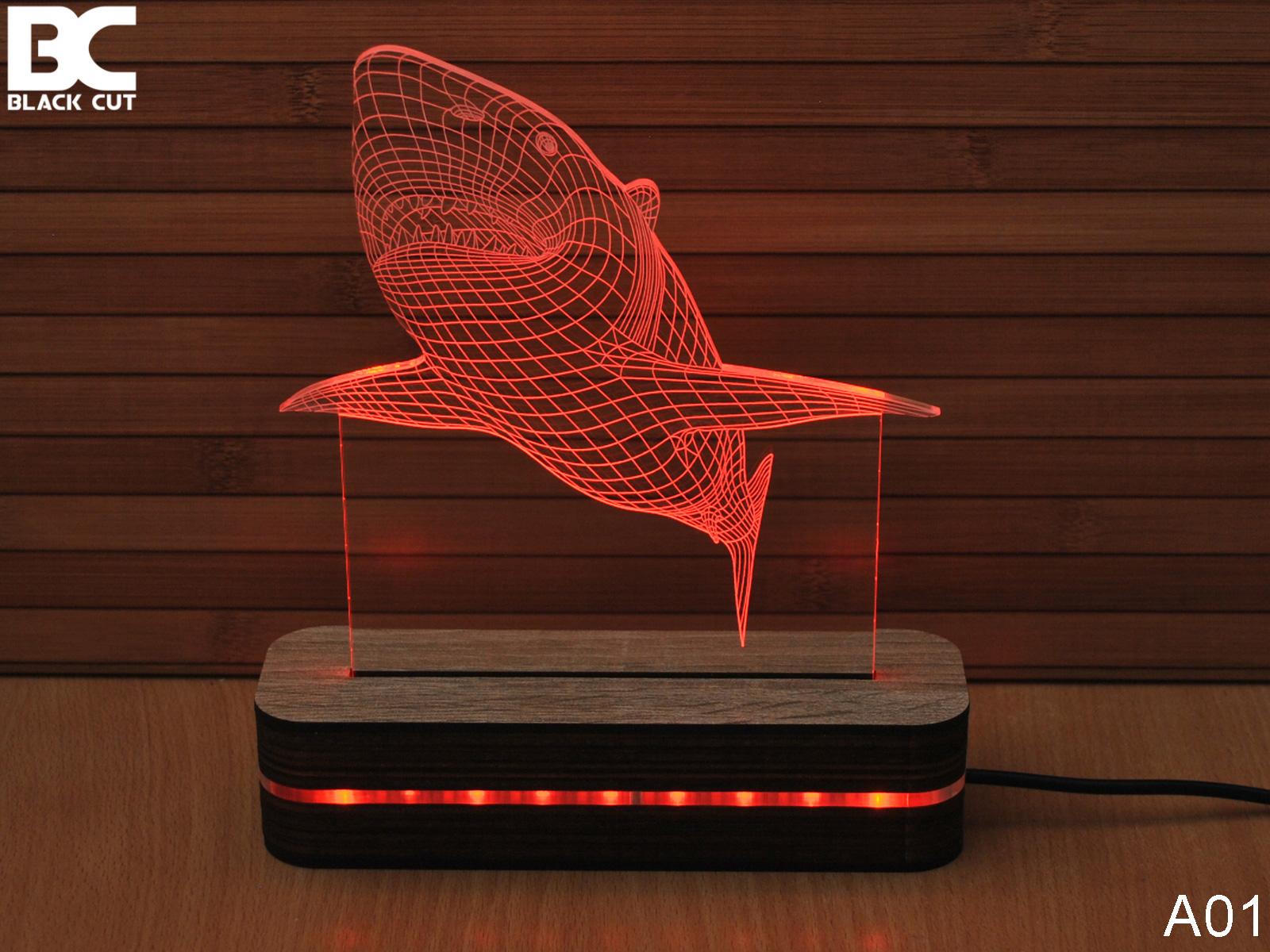 Black Cut 3D Lampa Ajkula, Crvena
