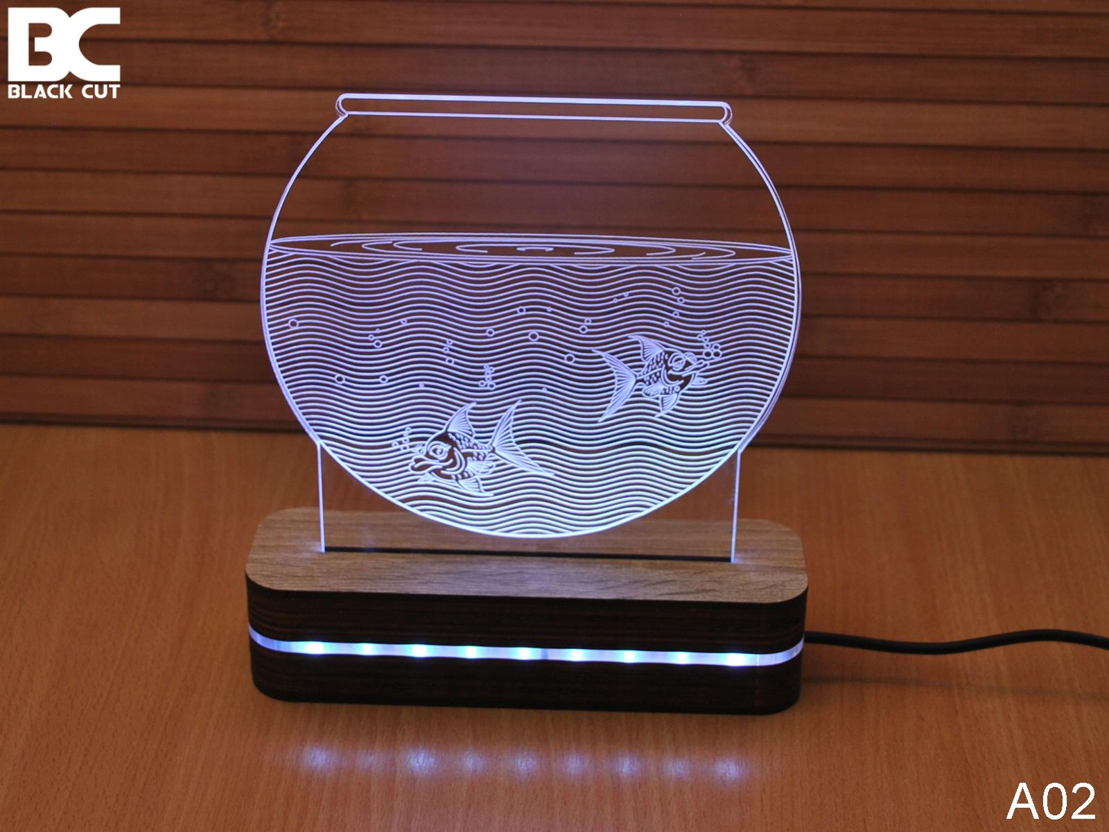 Black Cut 3D Lampa Akvarijum, Hladno bela