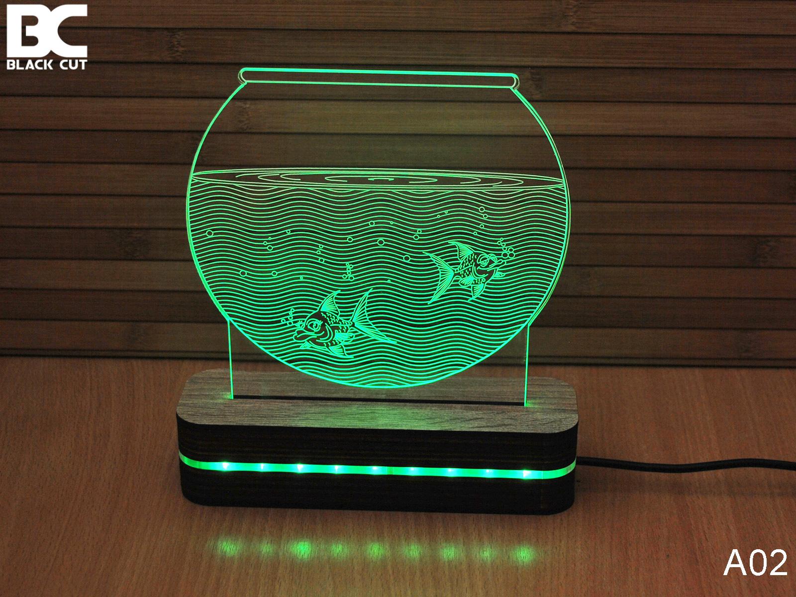 Black Cut 3D Lampa Akvarijum, Zelena