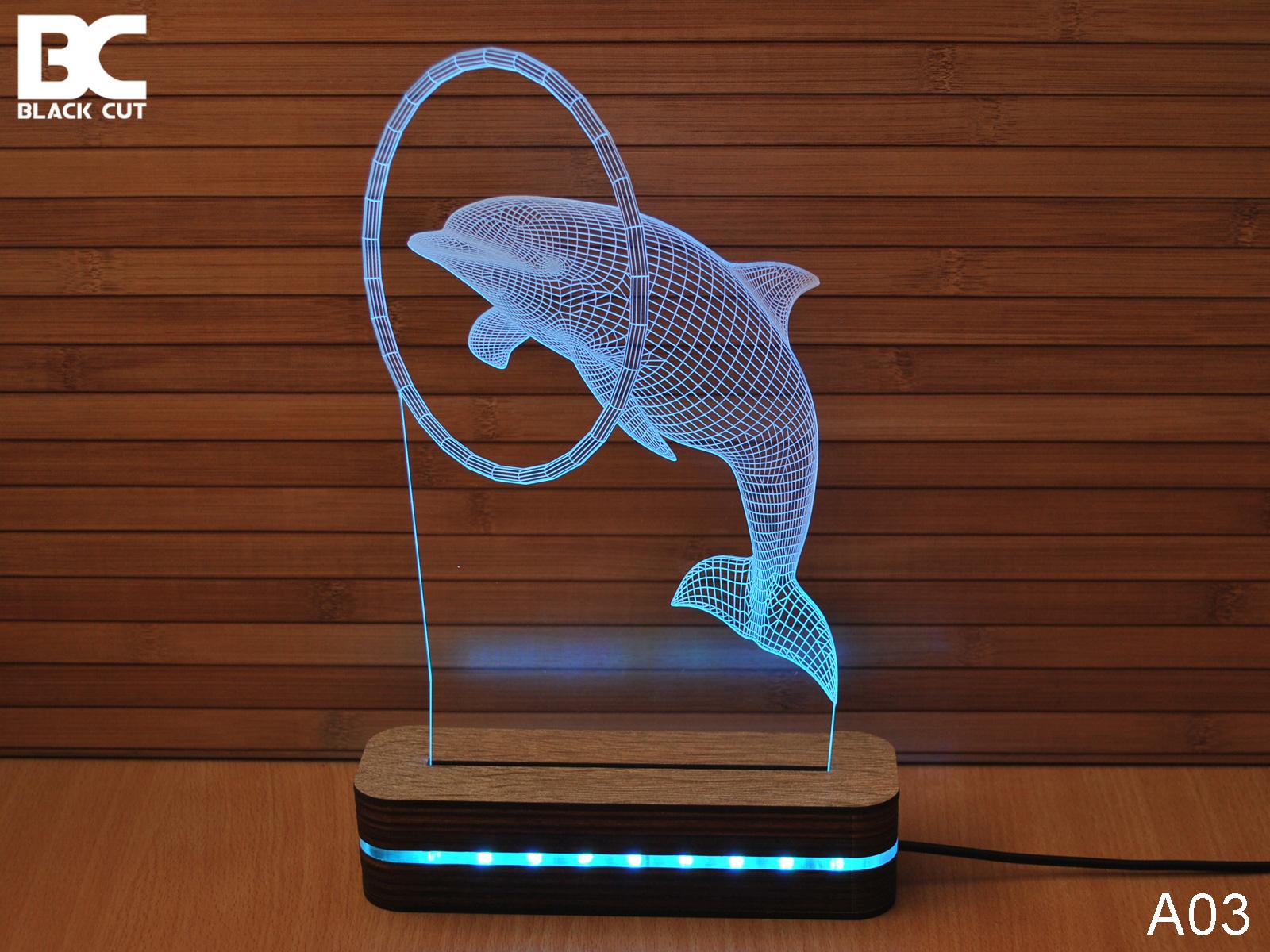Black Cut 3D Lampa Delfin, Svetloplava