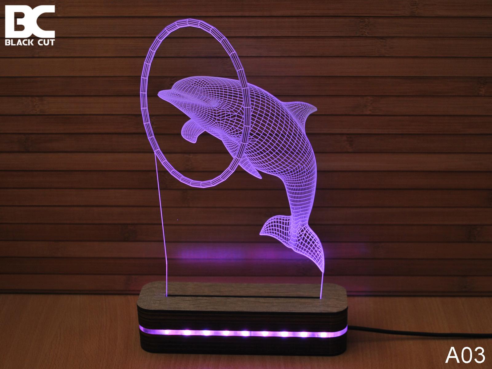 Black Cut 3D Lampa Delfin, Roze