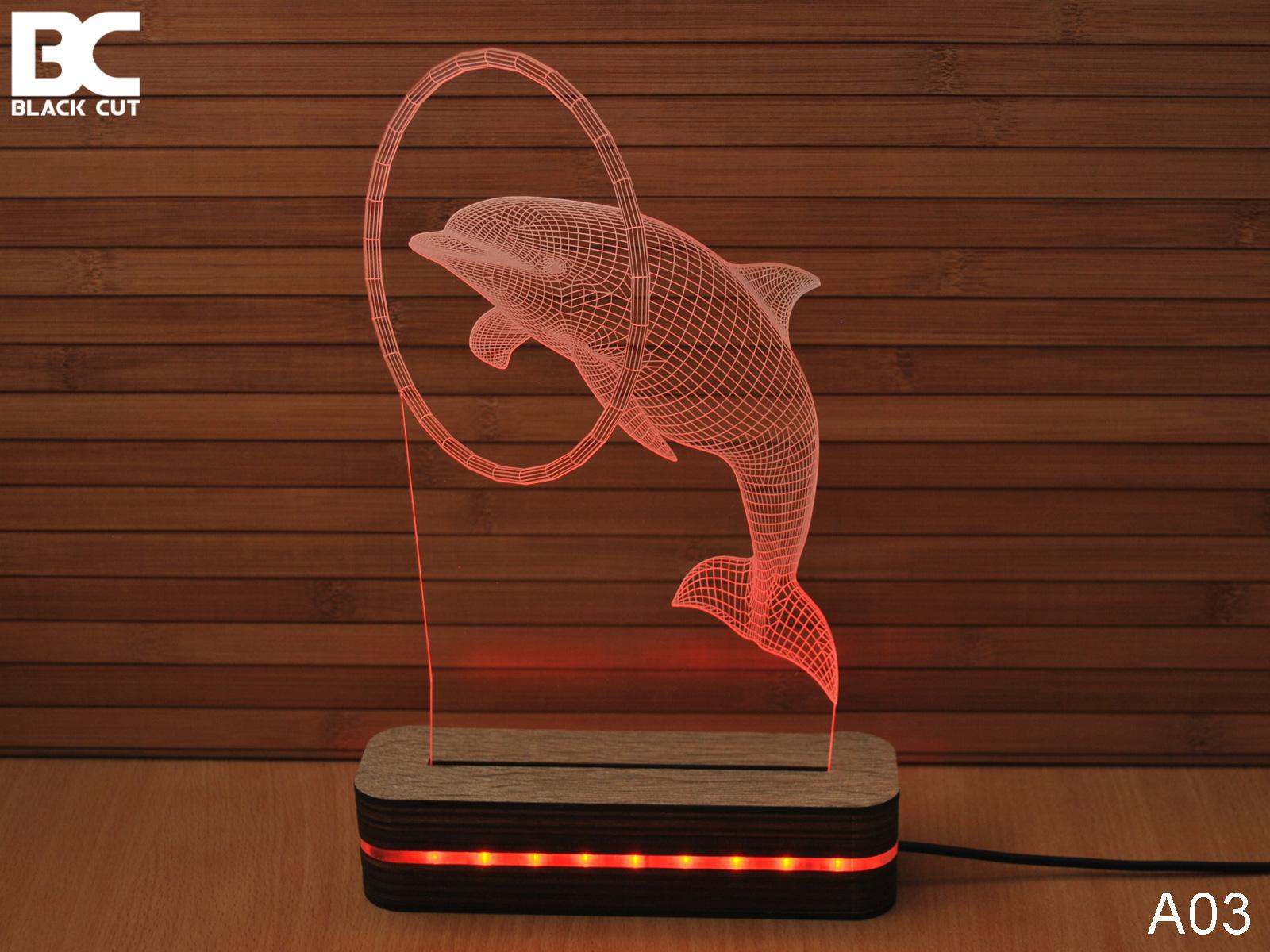 Black Cut 3D Lampa Delfin, Crvena