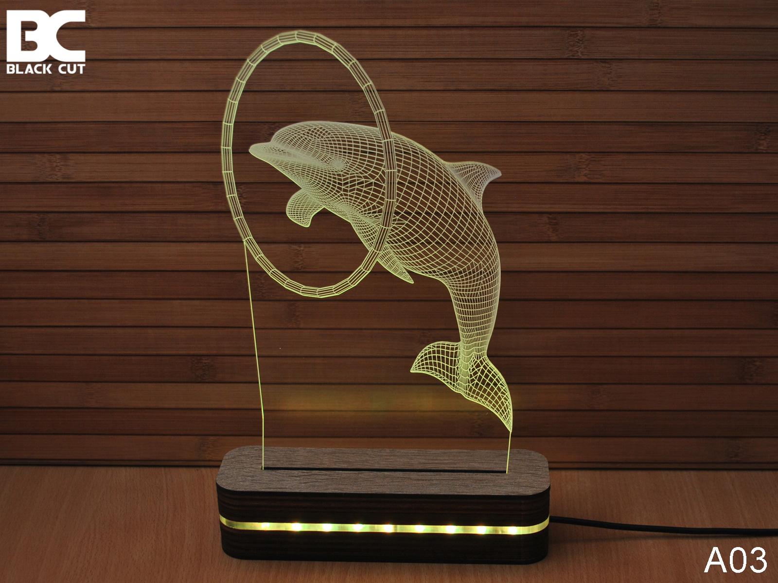 Black Cut 3D Lampa Delfin, RGB