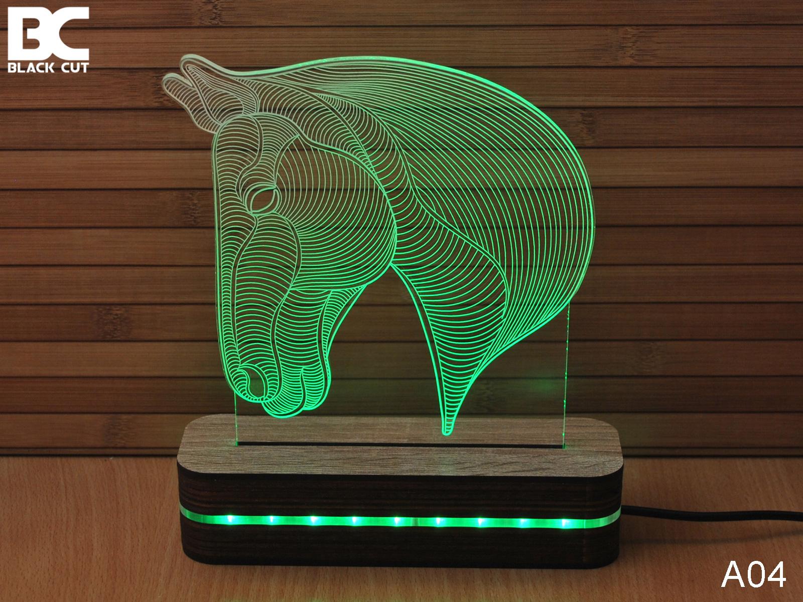 Black Cut 3D Lampa Glava konja, Zelena