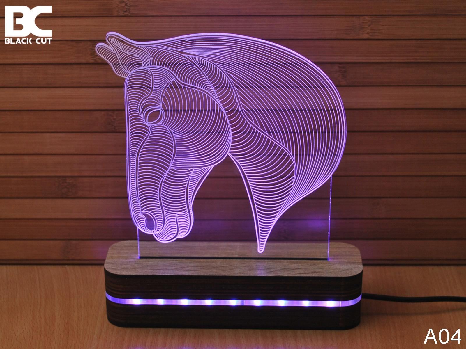 Black Cut 3D Lampa Glava konja, Roze