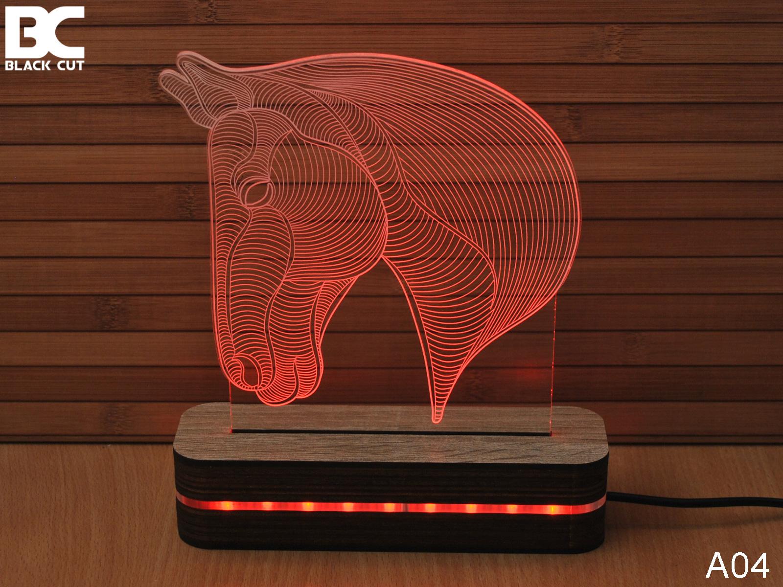 Black Cut 3D Lampa Glava konja, Crvena