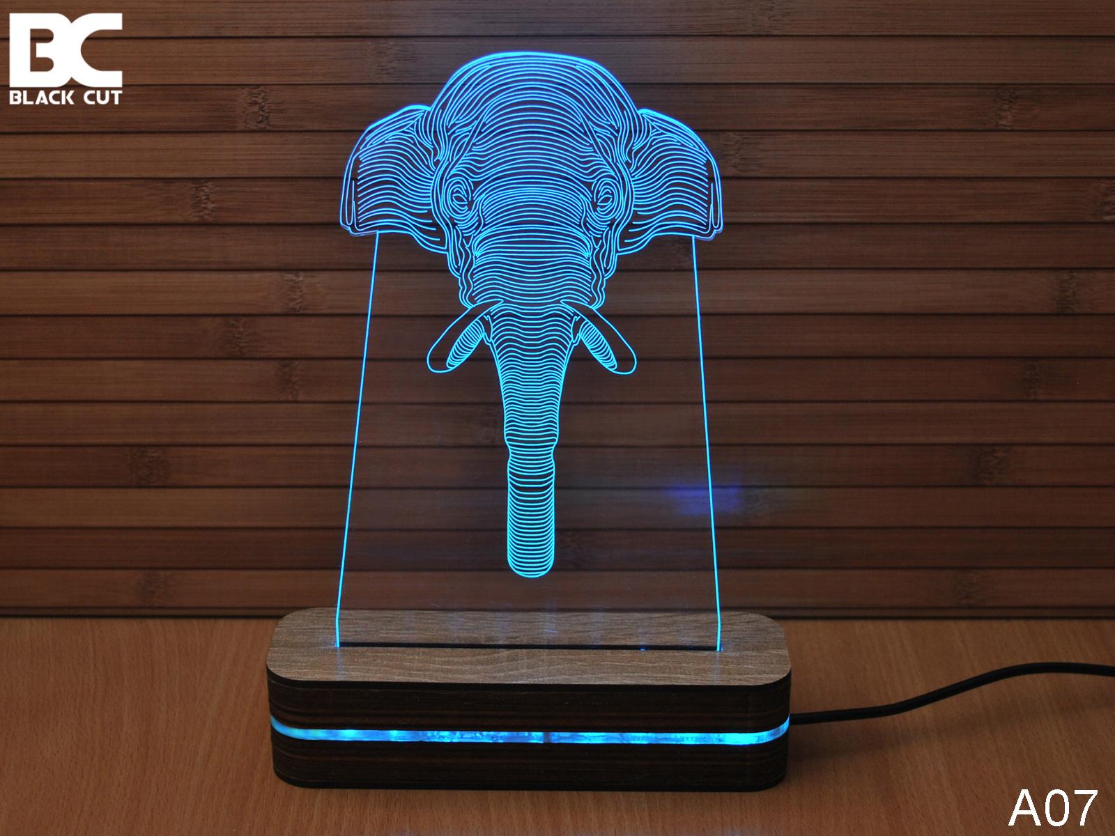 Black Cut 3D Lampa Slon, Svetloplava
