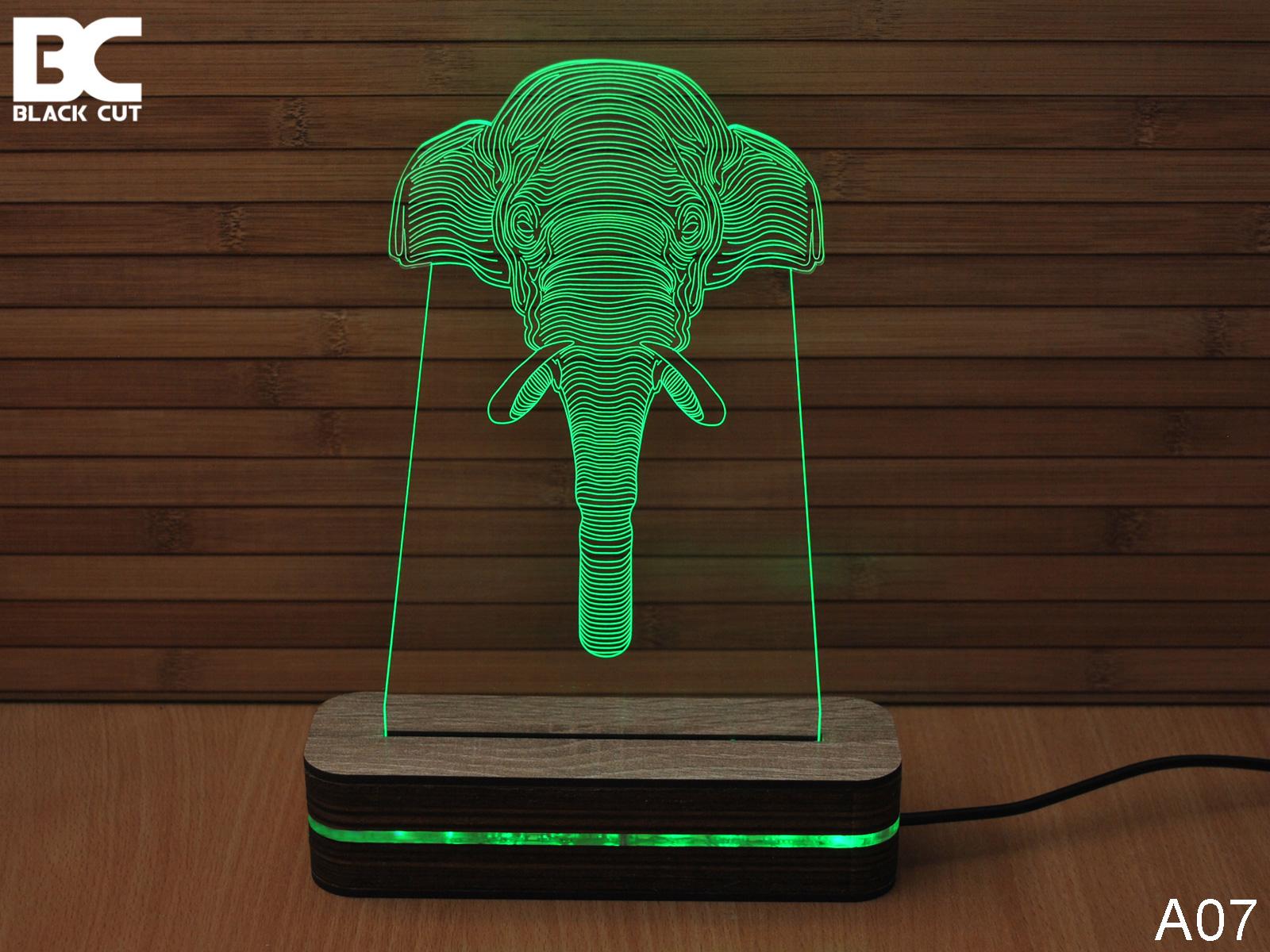 Black Cut 3D Lampa Slon, Zelena