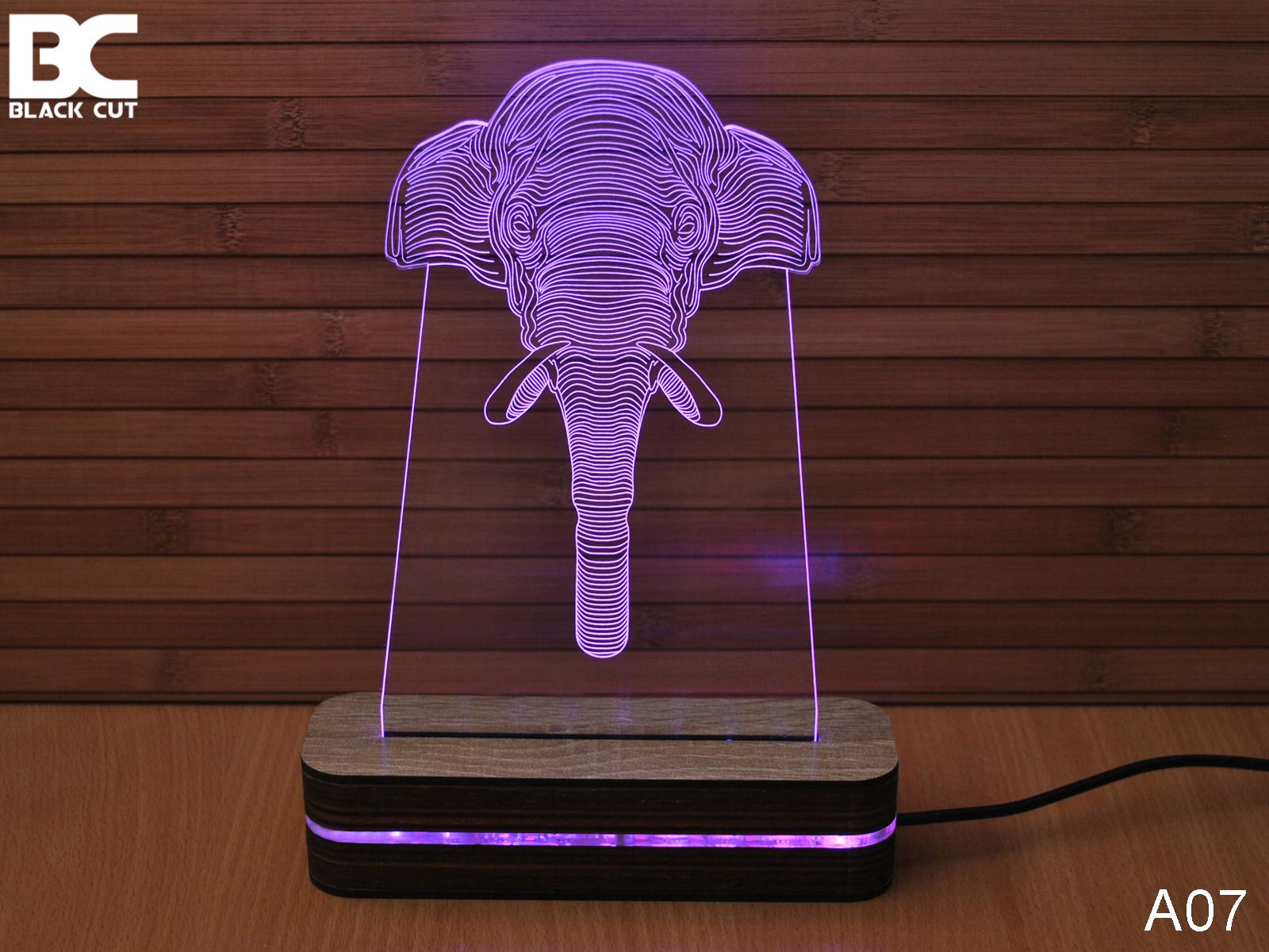 Black Cut 3D Lampa Slon, Roze