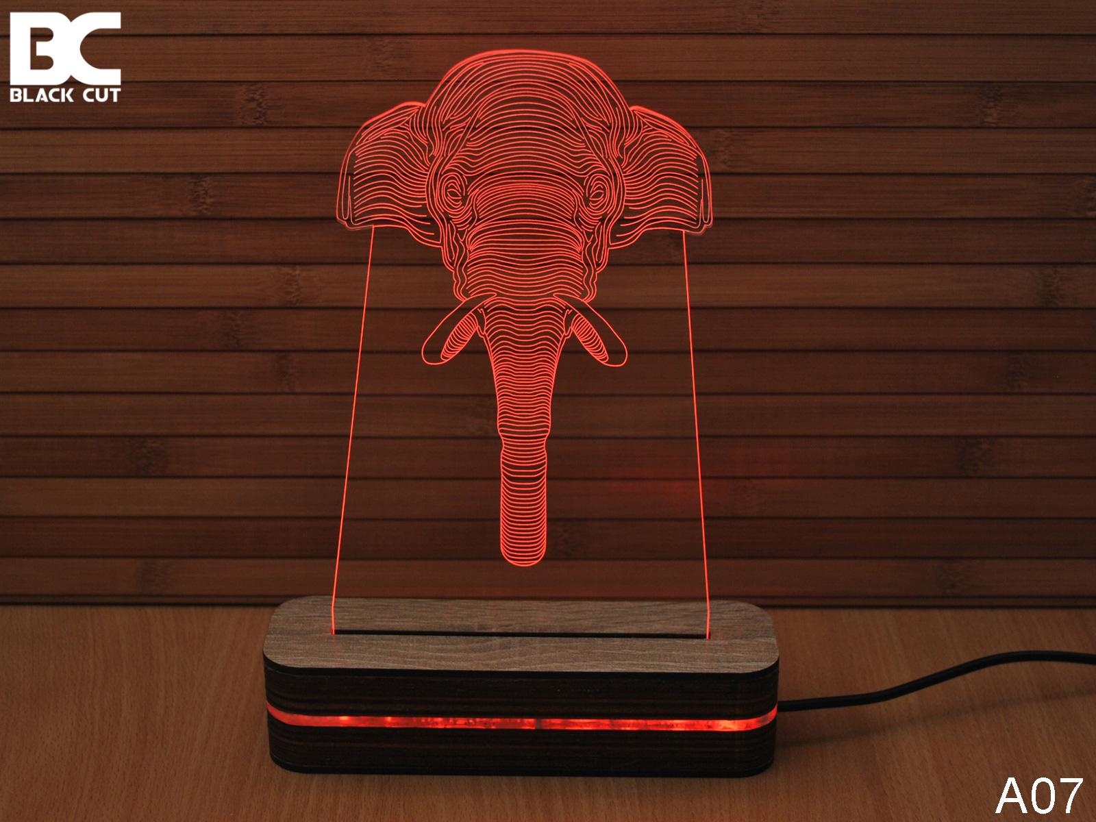 Black Cut 3D Lampa Slon, Crvena
