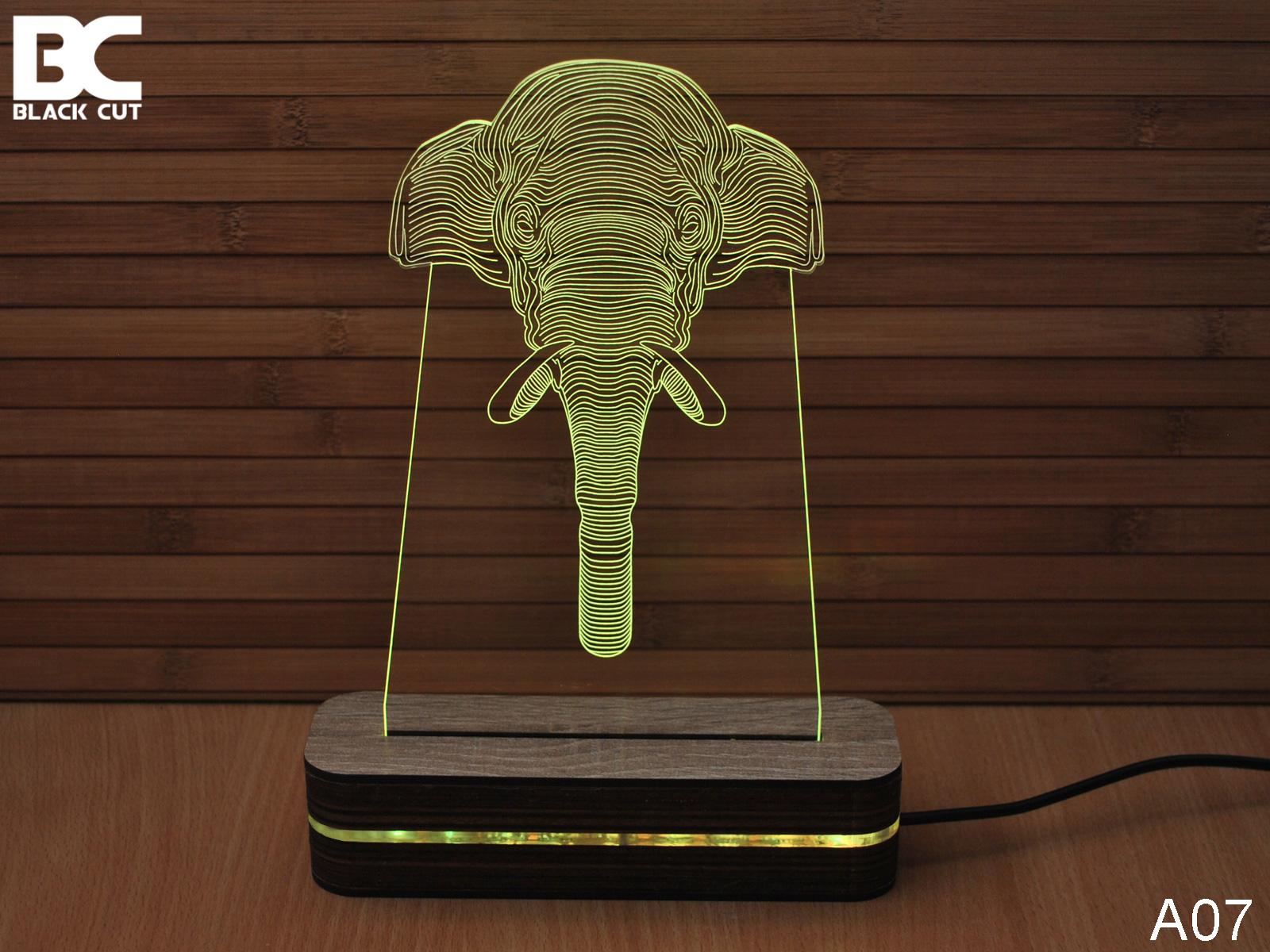 Black Cut 3D Lampa Slon, RGB