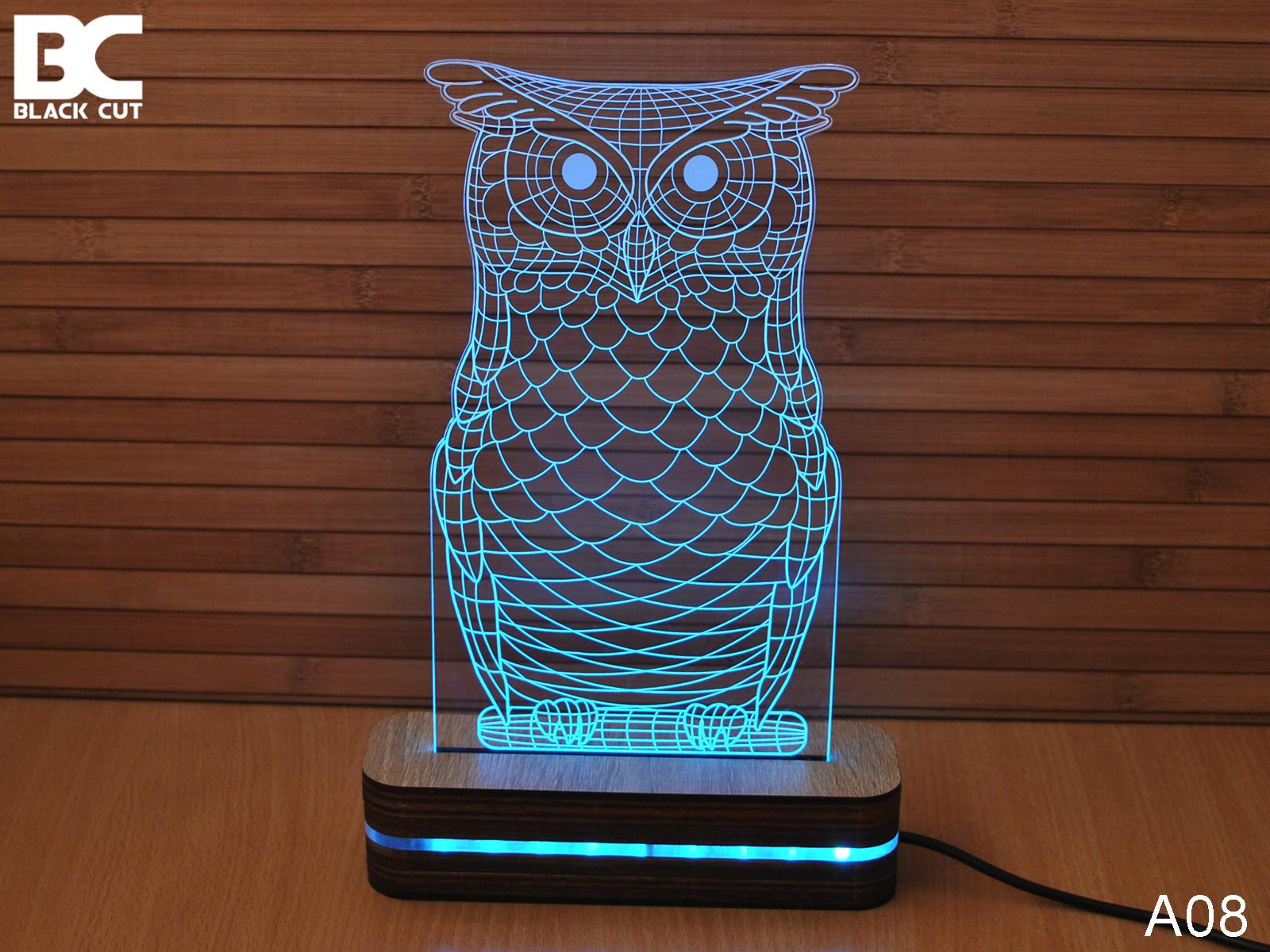 Black Cut 3D Lampa Sova, Svetloplava