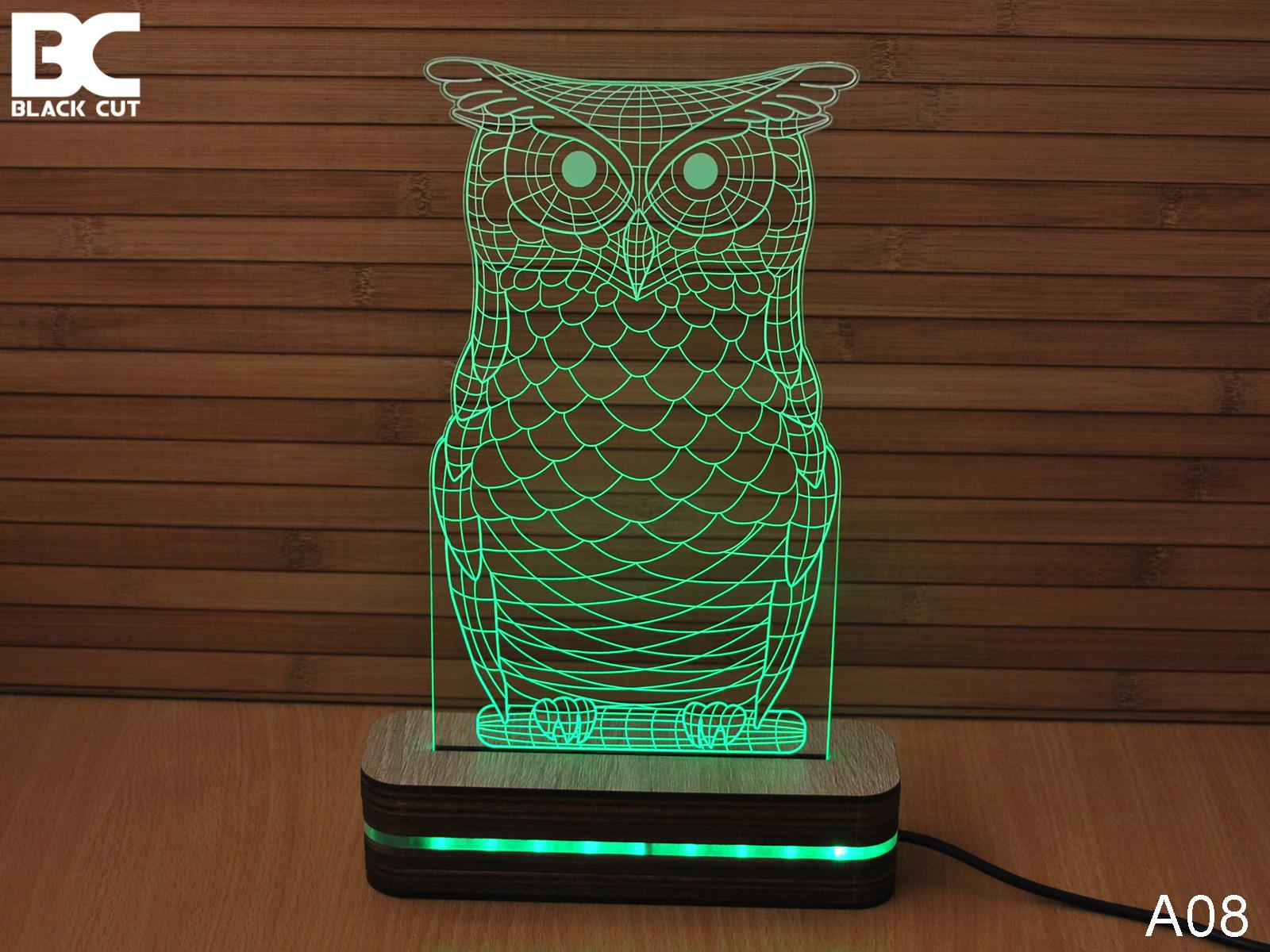 Black Cut 3D Lampa Sova, Zelena