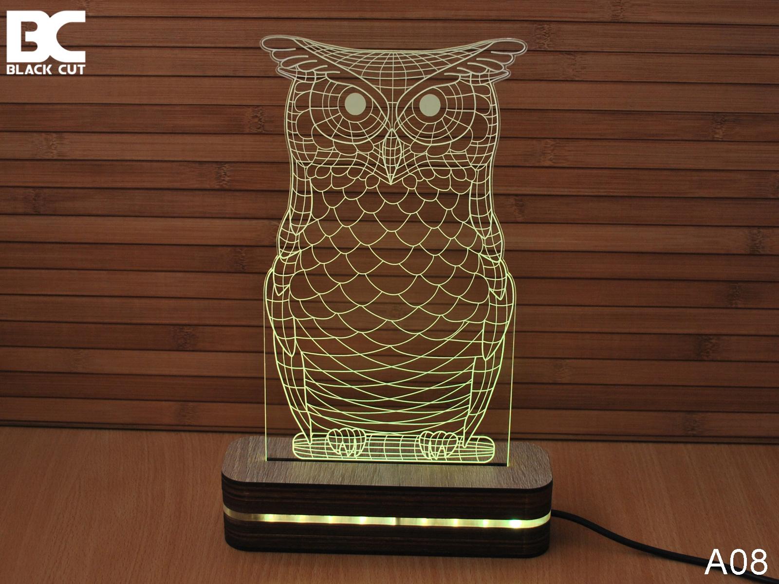 Black Cut 3D Lampa Sova, RGB