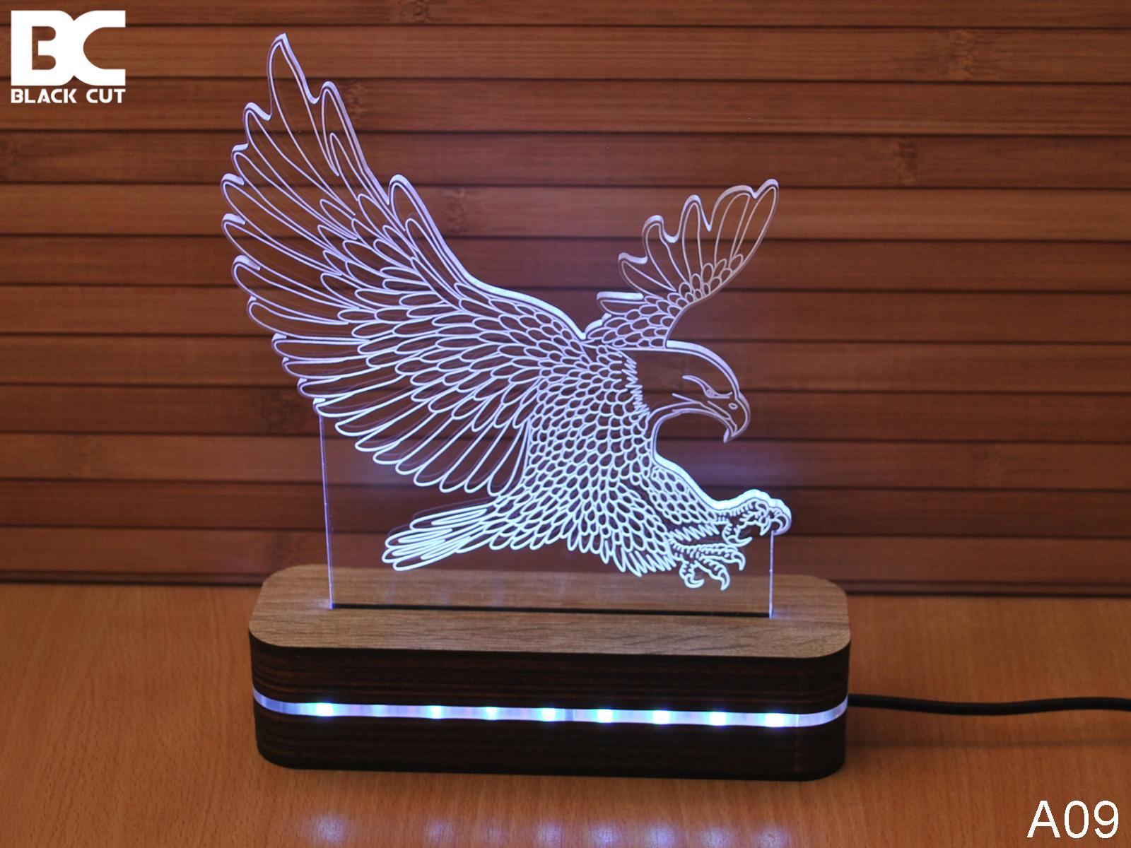 Black Cut 3D Lampa Orao, Toplo bela