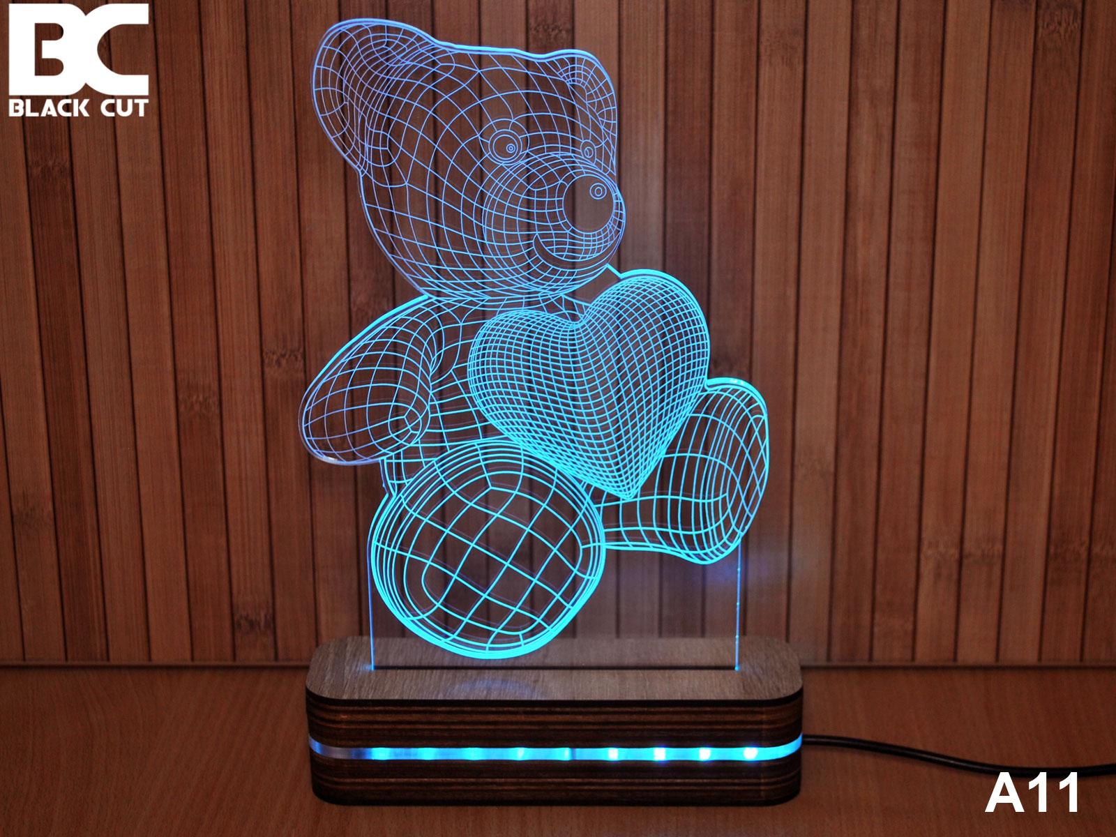 Black Cut 3D Lampa Meda i srce, Svetloplava