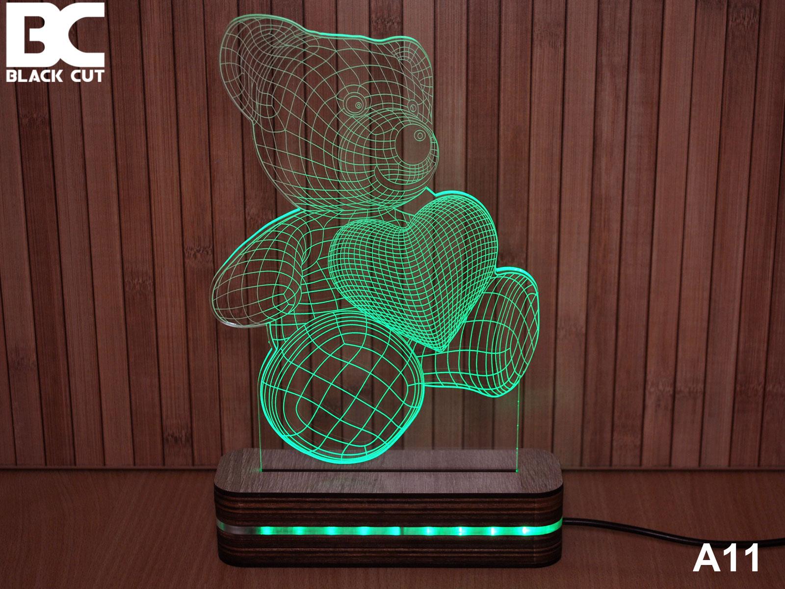 Black Cut 3D Lampa Meda i srce, Zelena