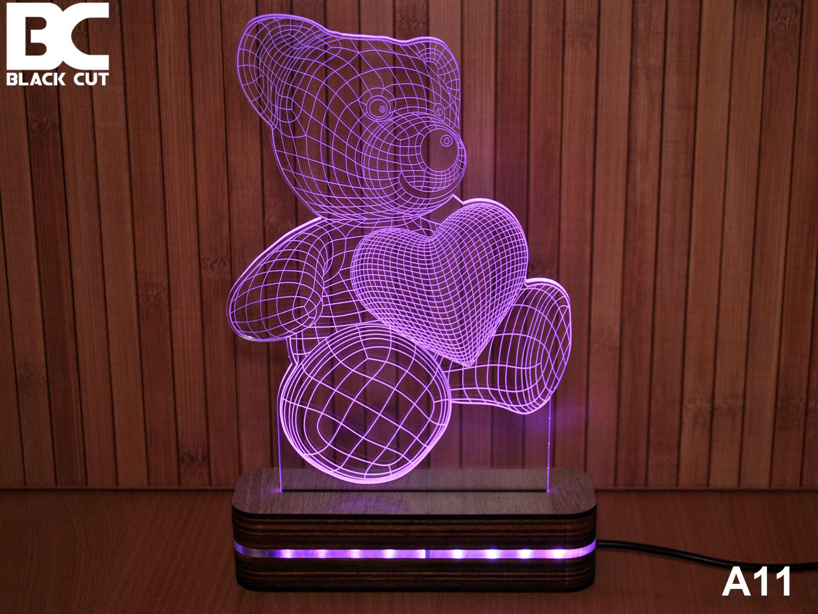 Black Cut 3D Lampa Meda i srce, Roze