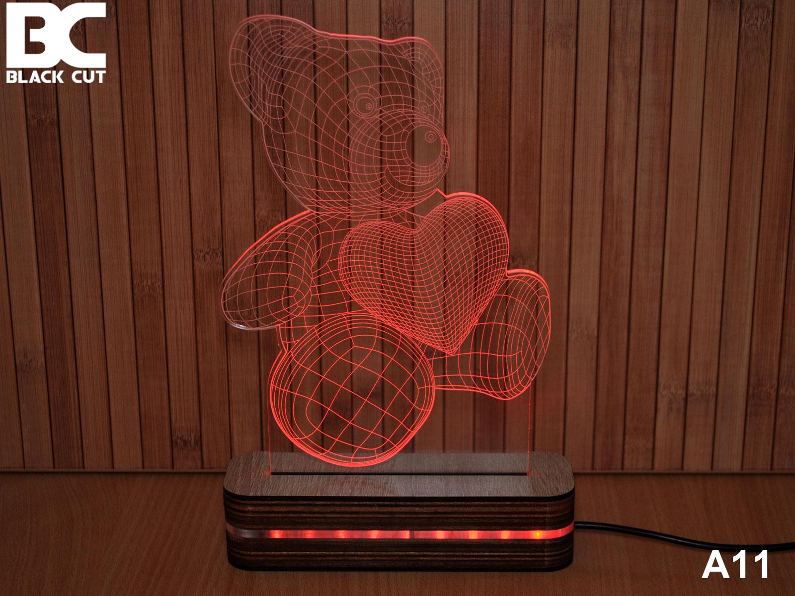 Black Cut 3D Lampa Meda i srce, Crvena