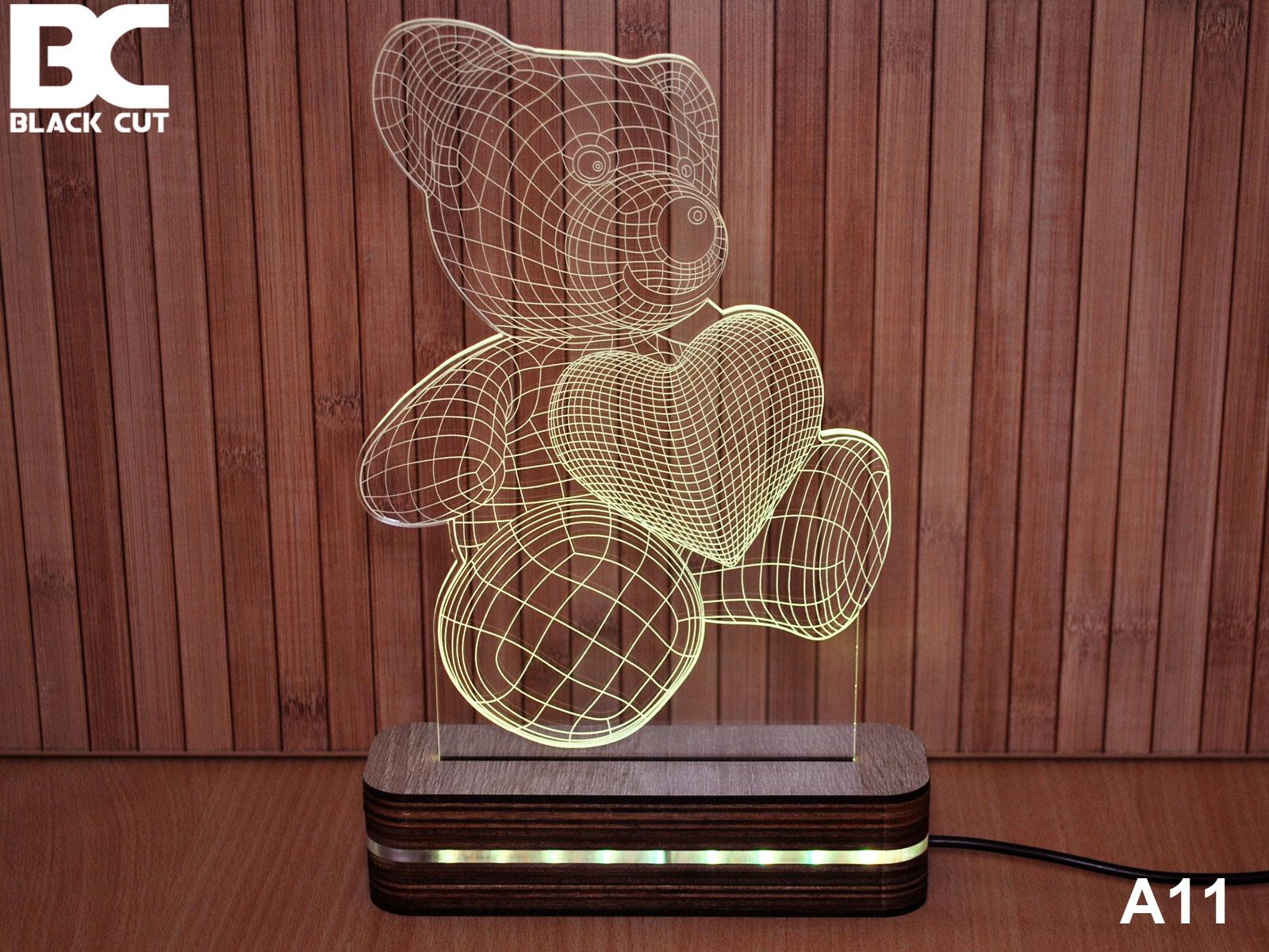 Black Cut 3D Lampa Meda i srce, RGB