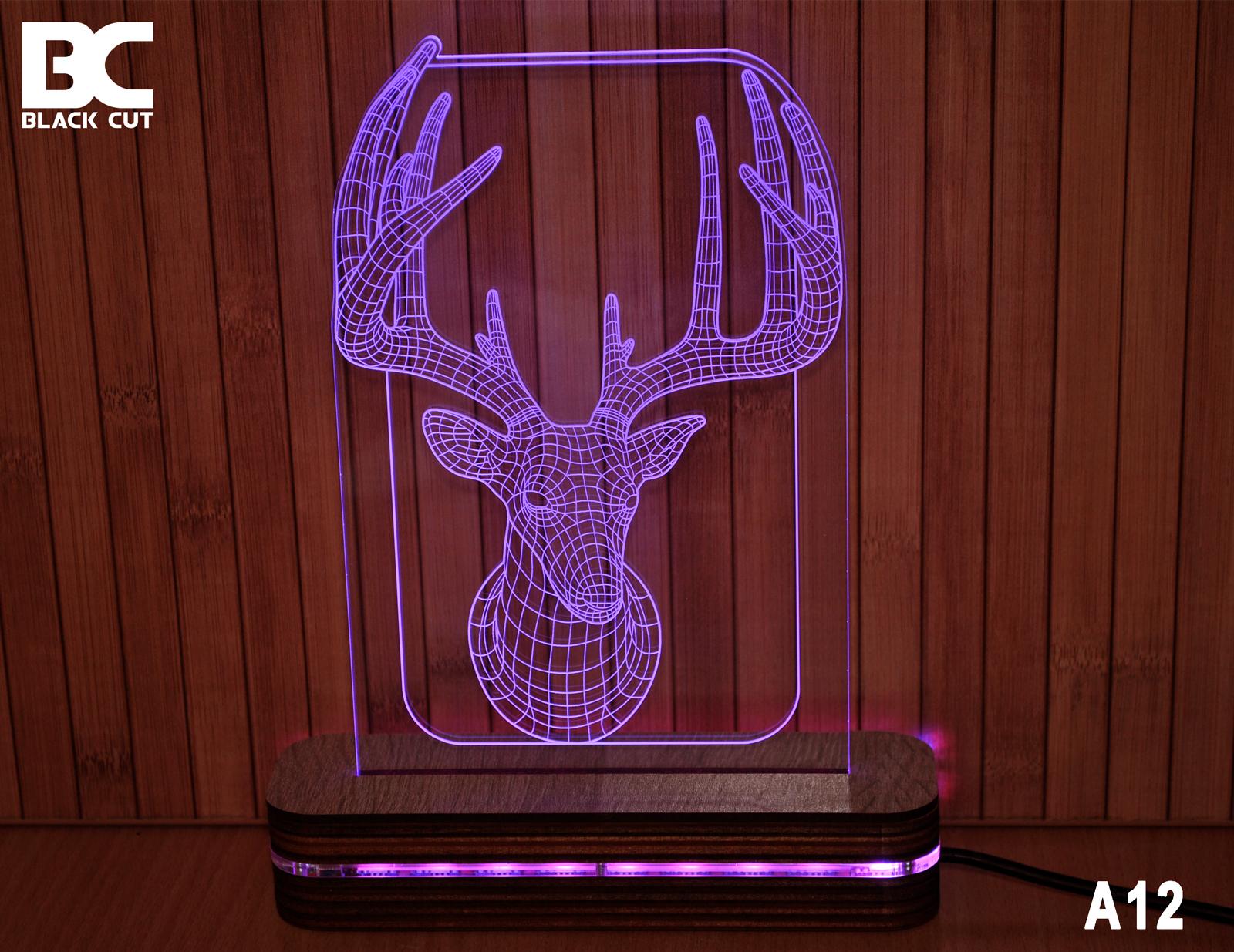 Black Cut 3D Lampa Jelen, Roze