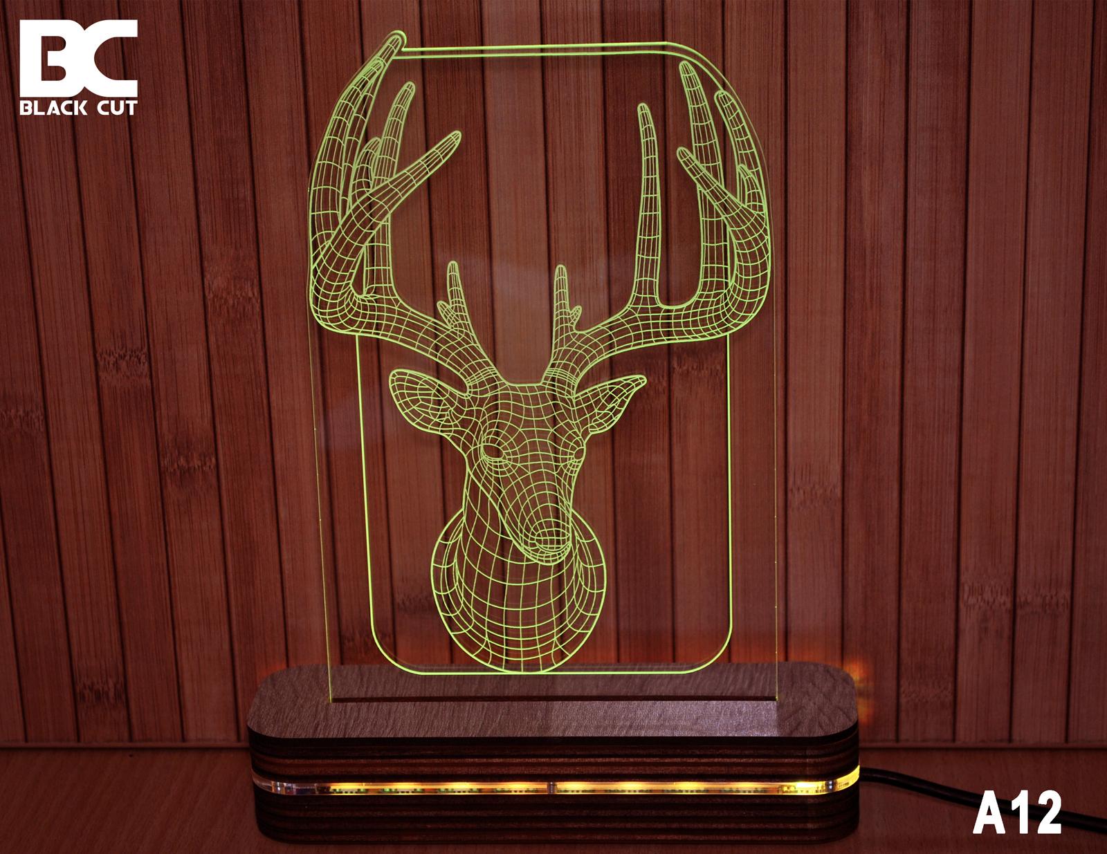 Black Cut 3D Lampa Jelen, RGB