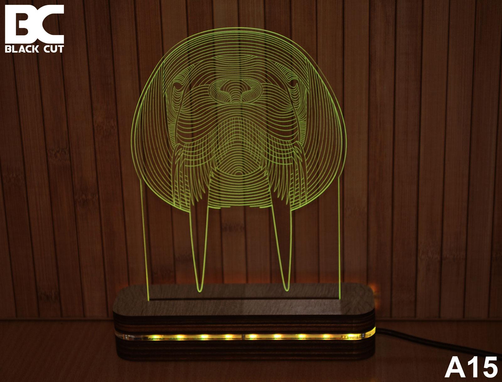 Black Cut 3D Lampa Morž, RGB