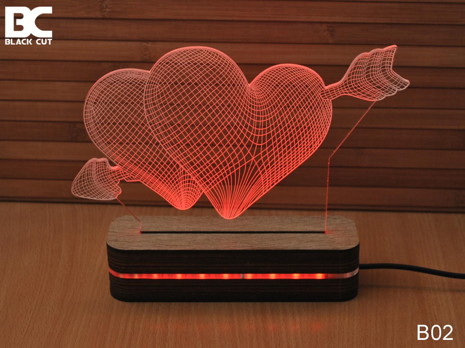 Black Cut 3D Lampa Srce Crvena