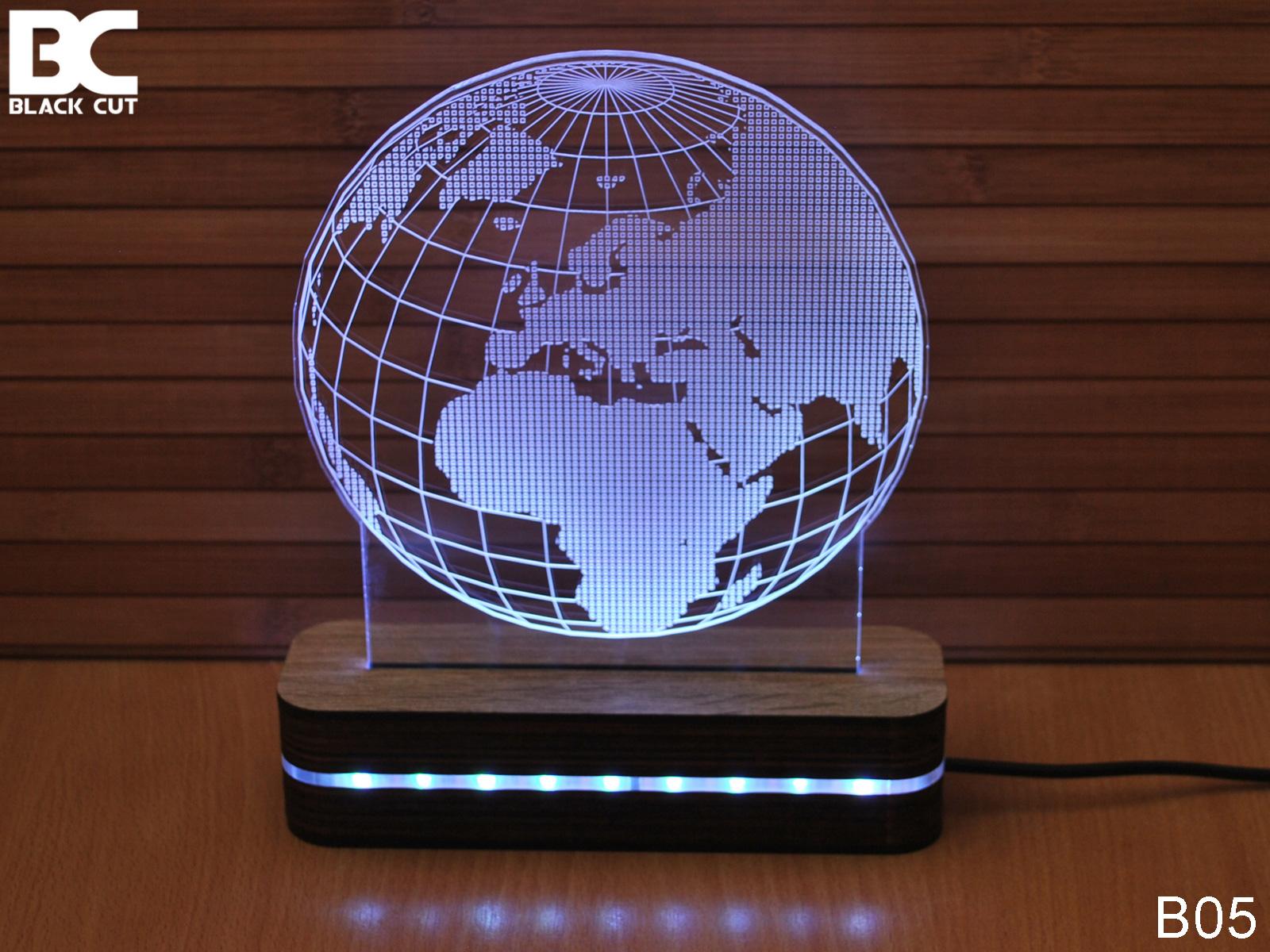 Black Cut 3D Lampa Planeta Zemlja Bela