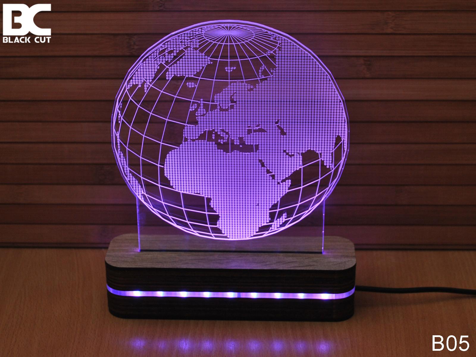 Black Cut 3D Lampa Planeta Zemlja Roze