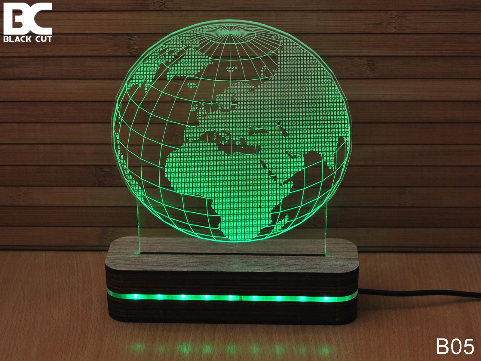 Black Cut 3D Lampa Planeta Zemlja Zelena