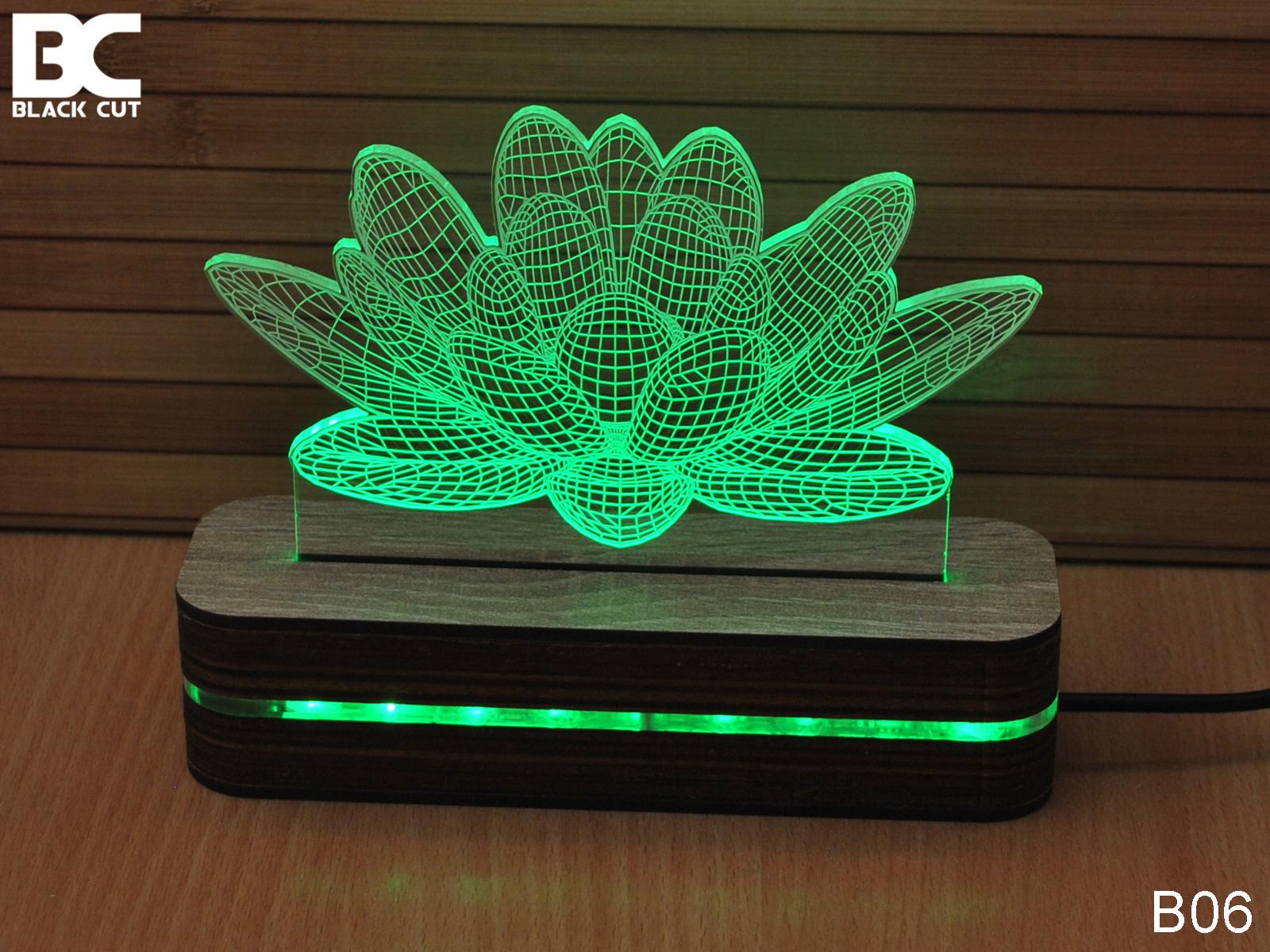 Black Cut 3D Lampa Lotos Zelena