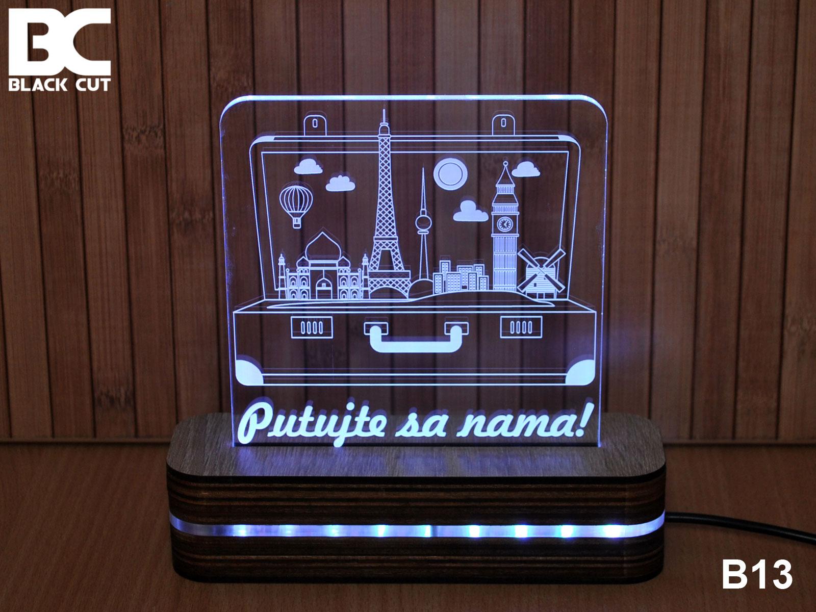 Black Cut 3D Lampa Putujte sa nama Bela