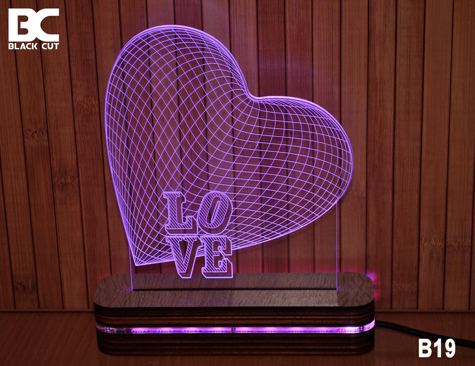 Black Cut 3D Lampa Love Srce Roze