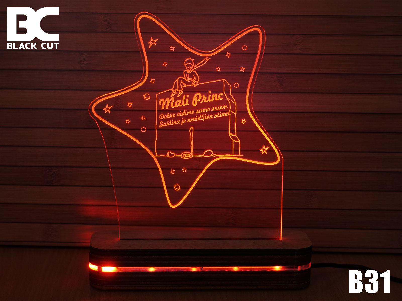 Black Cut 3D Lampa Mali Princ 2 Crvena