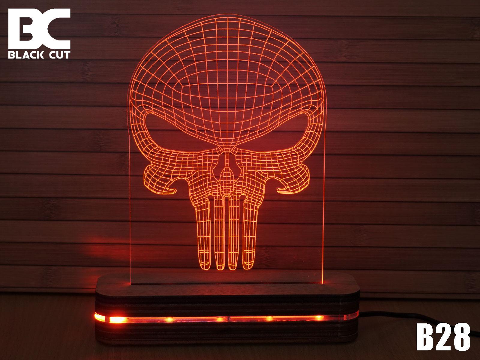 Black Cut 3D Lampa Skull Crvena