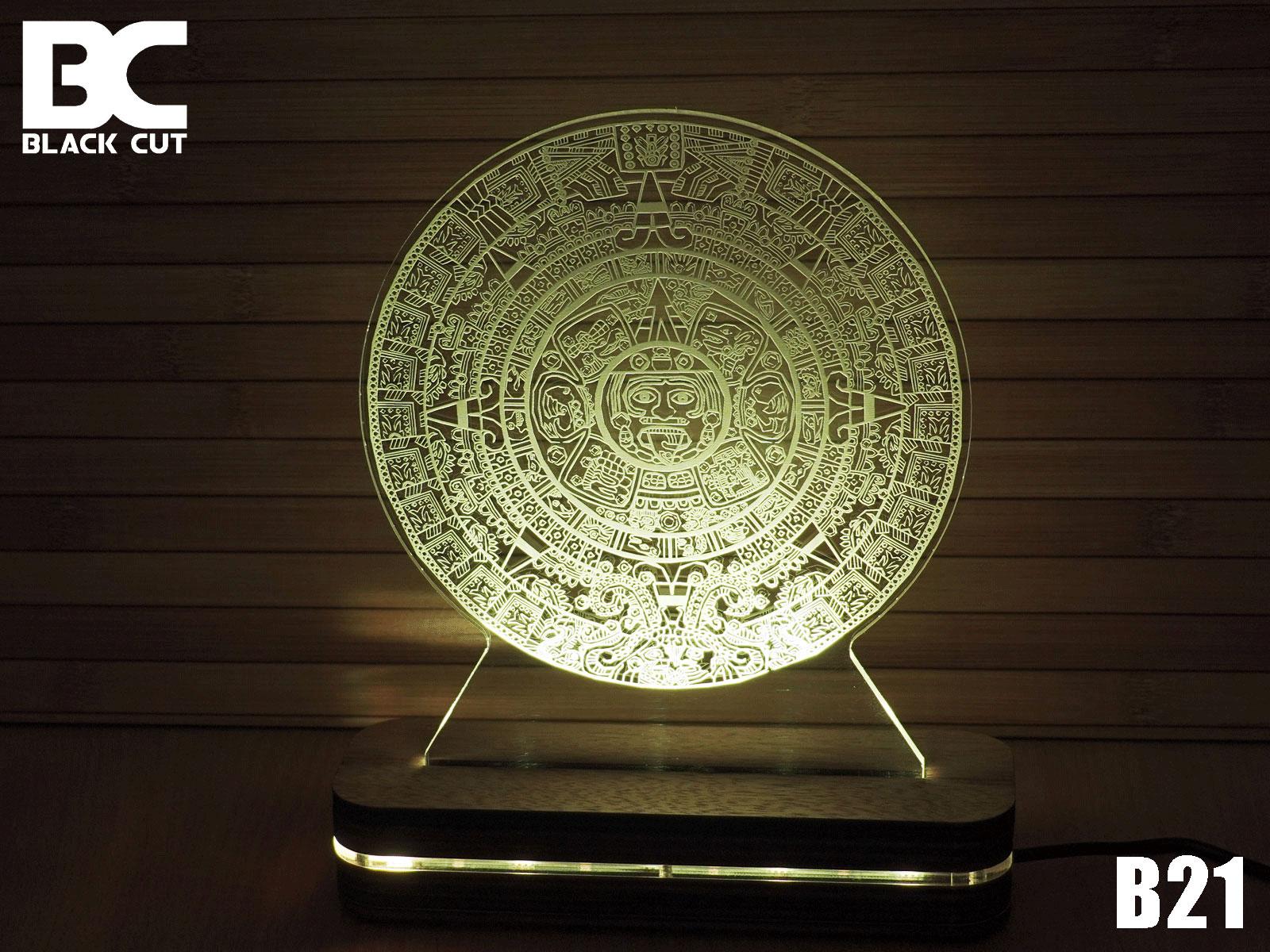 Black Cut 3D Lampa Astečki kalendar Toplo bela