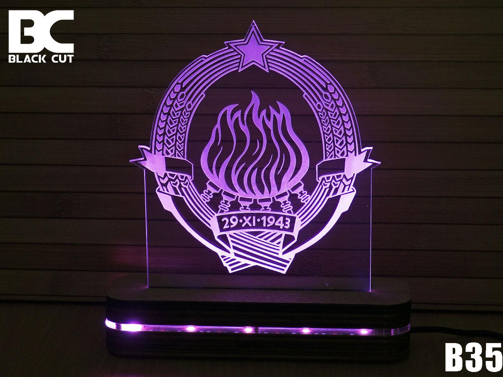 Black Cut 3D Lampa Grb Jugoslavije Roze