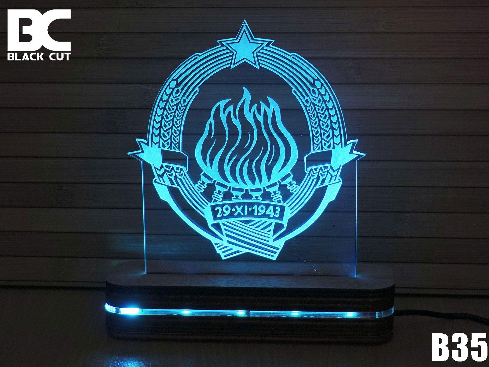 Black Cut 3D Lampa Grb Jugoslavije Svetlo plava