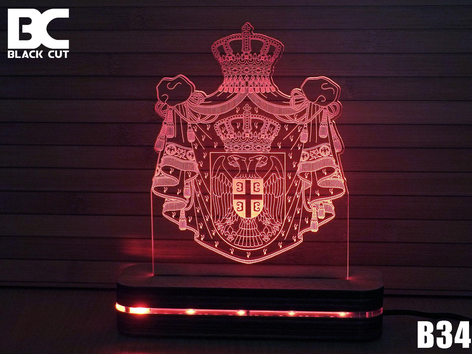 Black Cut 3D Lampa Grb Srbije Crvena
