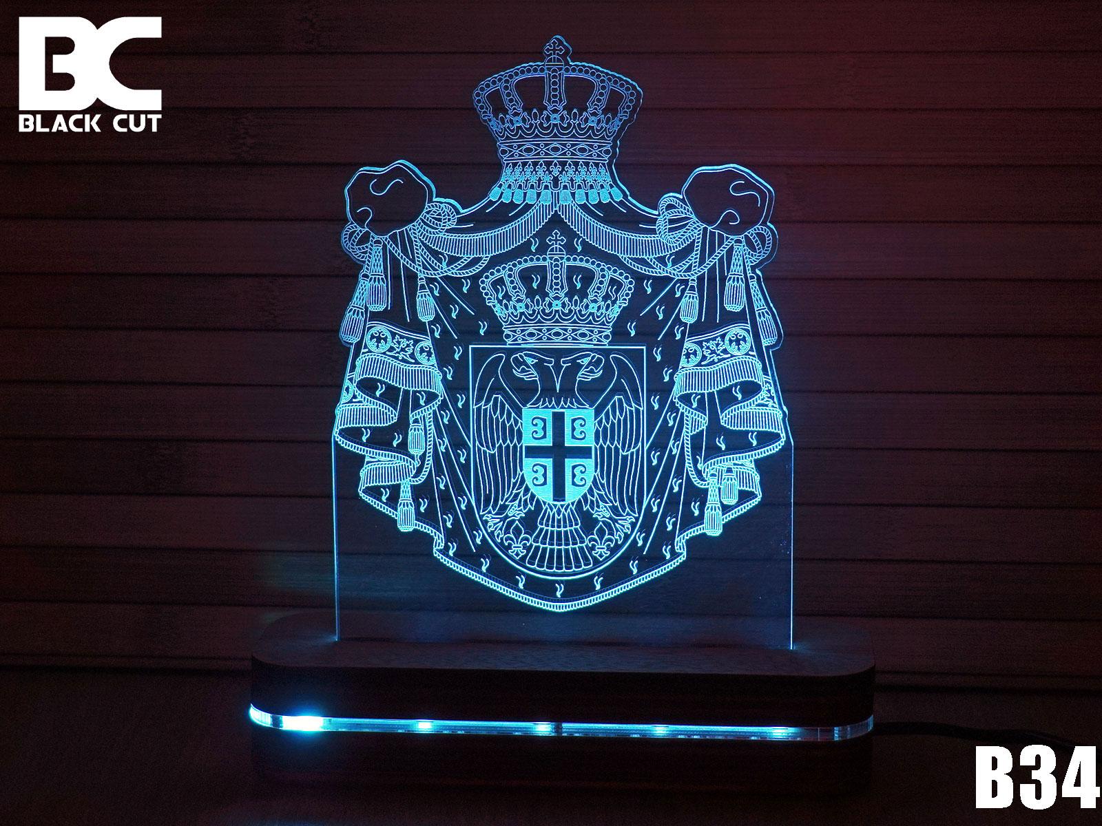 Black Cut 3D Lampa Grb Srbije Svetlo plava