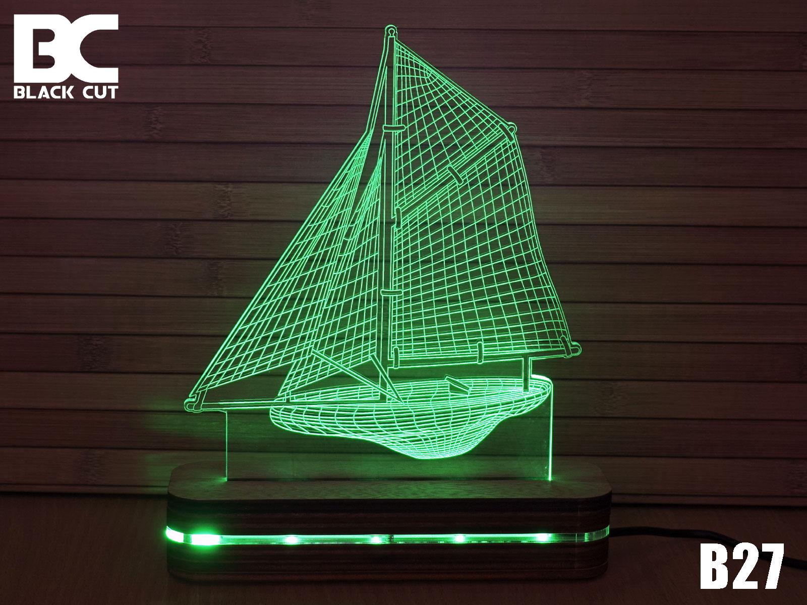 Black Cut 3D Lampa Brod Zelena