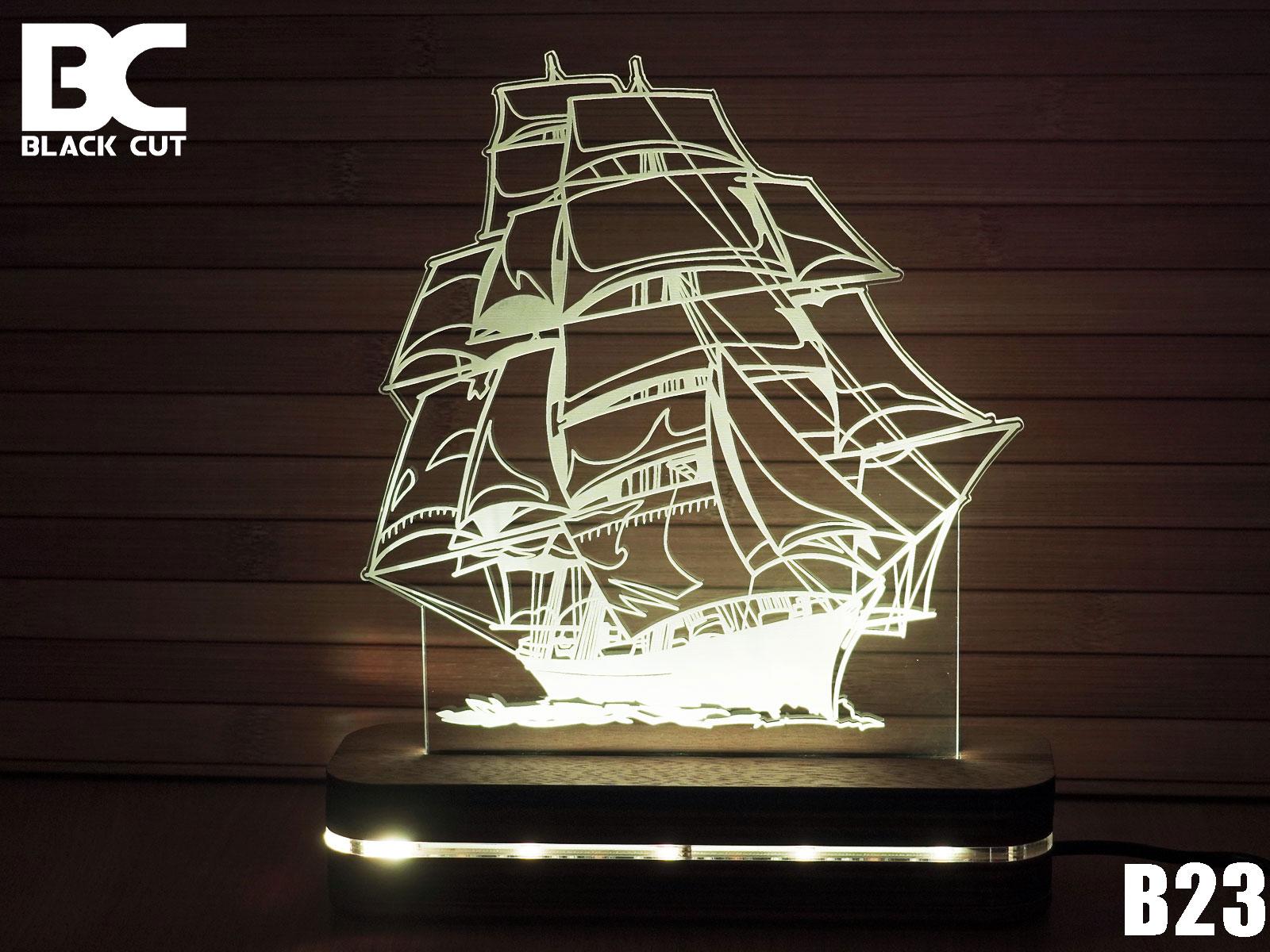 Black Cut 3D Lampa Jedrenjak Toplo bela